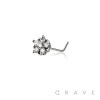 MULTI CZ FLOWER 316L SURGICAL STEEL L-SHAPE NOSE RING